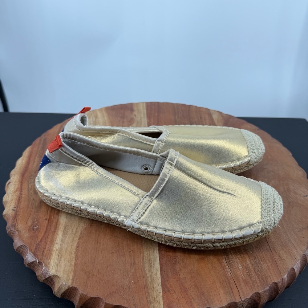Sea Star Metallic Gold Slip-On Espadrille water shoes for Women. Size 6